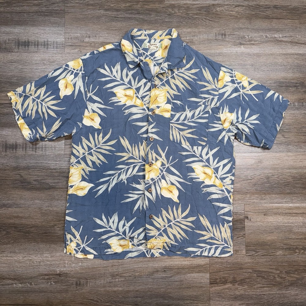 Tommy Bahama Shirt Mens Large Short Sleeve Floral Print 100% Silk Stylish Casual